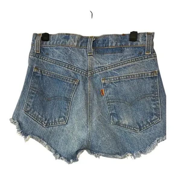 Levis Women's 28 Orange Tab Jean Shorts Distressed Light Wash Denim Raw Hem Mom - Picture 3 of 8